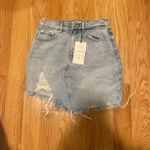 ZARA light washed ripped mini Jean skirt